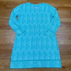 Coolibar UPF 50+ Sun Dress Womens Medium Teal White Geometric Coastal Beachy